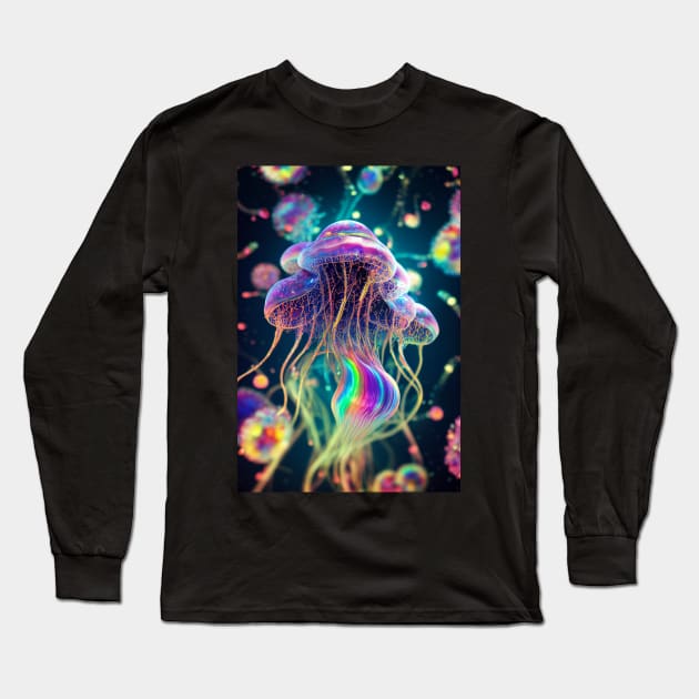 Rainbow JellyFish Long Sleeve T-Shirt by PsychedelicPour